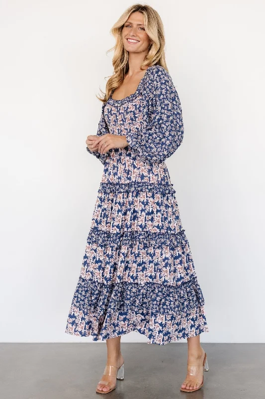 Dynah Tiered Dress | Blue + Cream Floral