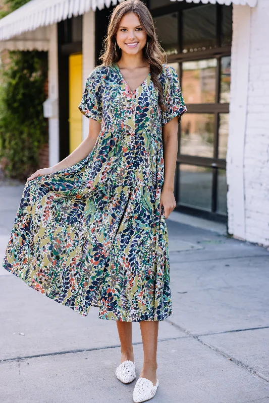 Just You Wait Moss Green Floral Midi Dress