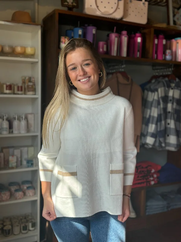 Cream & Gold Mock Neck Sweater