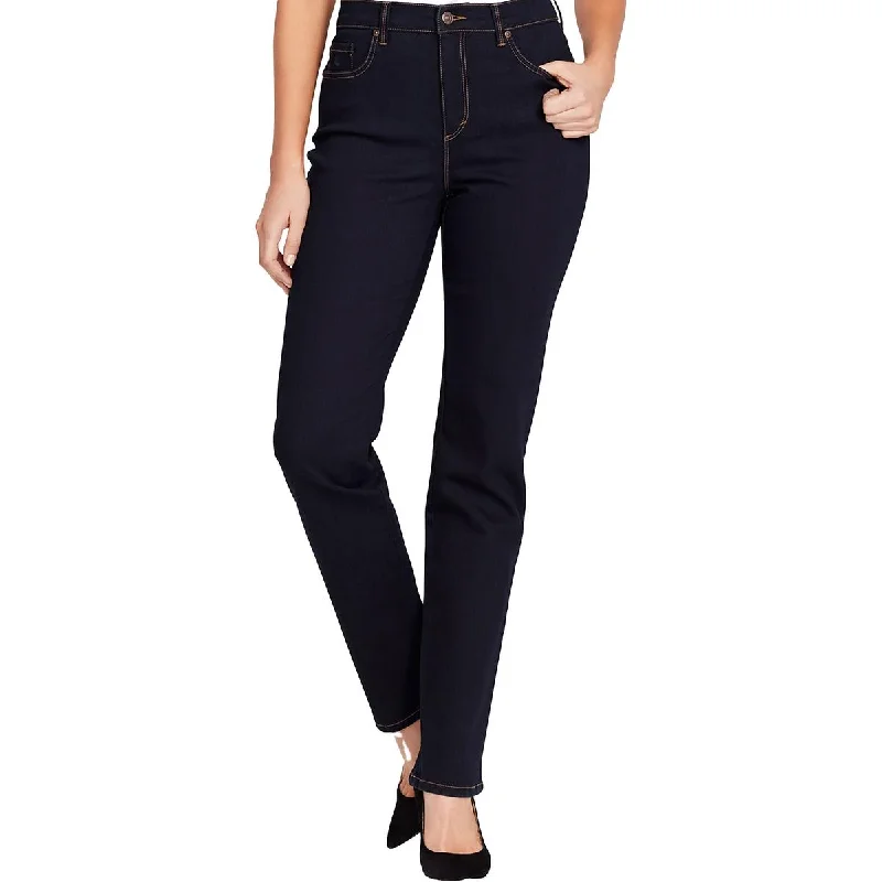 Gloria Vanderbilt Womens Petites High Rise Dark Wash Straight Leg Jeans