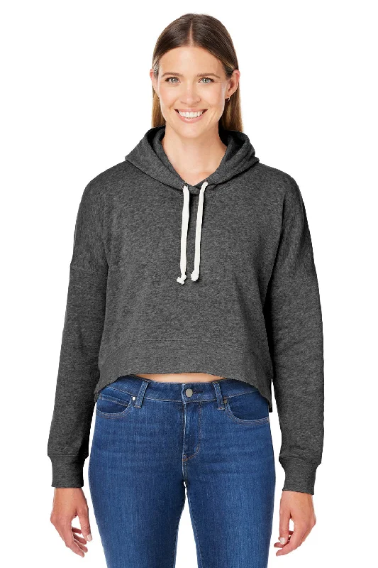 J America Womens Cropped Hooded Sweatshirt Hoodie - Grey Triblend