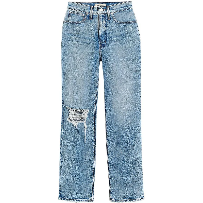 Madewell Womens The Perfect Vintage High Rise Ripped Straight Leg Jeans