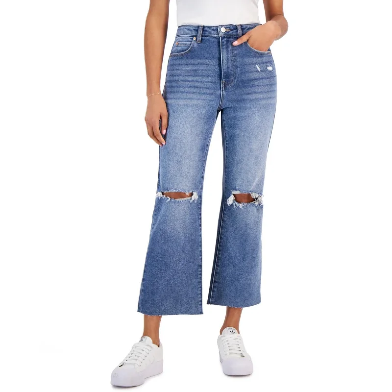 Tinseltown Womens Juniors High Rise Destroyed Flared Jeans