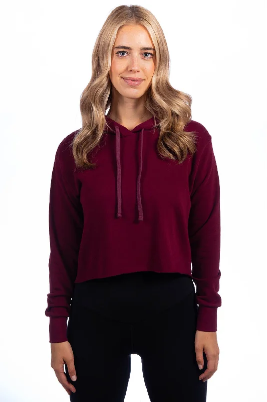 Next Level Womens Cropped Hooded Sweatshirt Hoodie - Maroon