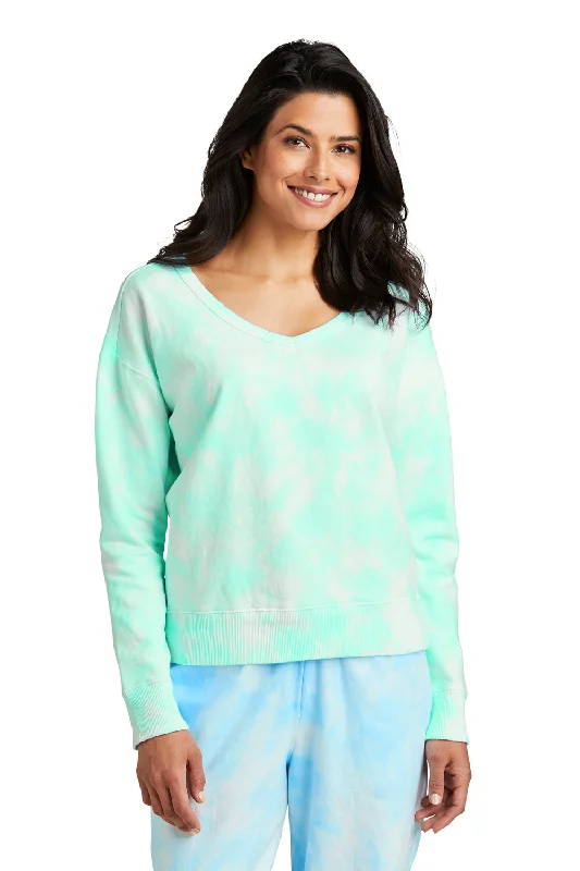 Port & Company Womens Beach Wash Tie Dye V-Neck Sweatshirt - Cool Mint Green