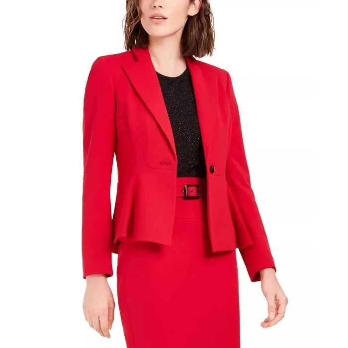 Bar III Women's Crepe Peplum Blazer Bright Red Size 10