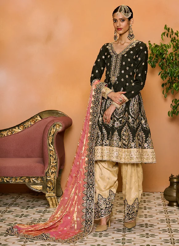 Black Multicolor Embroidered Punjabi Suit