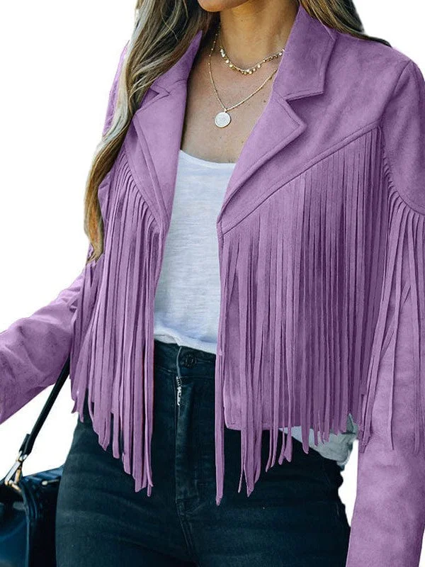 Cropped Suede Jacket with Long Fringe