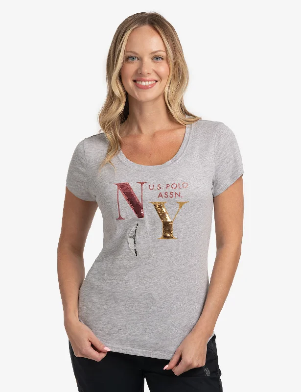 NYC SEQUINS SEMI SCOOP JERSEY T-SHIRT