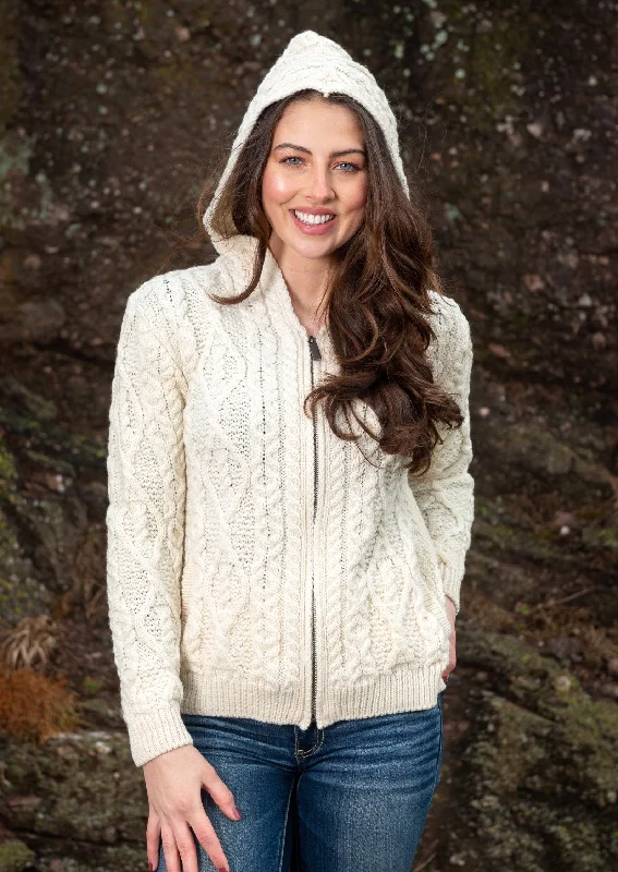 IrelandsEye Women's Aran Hooded Cardigan | Natural