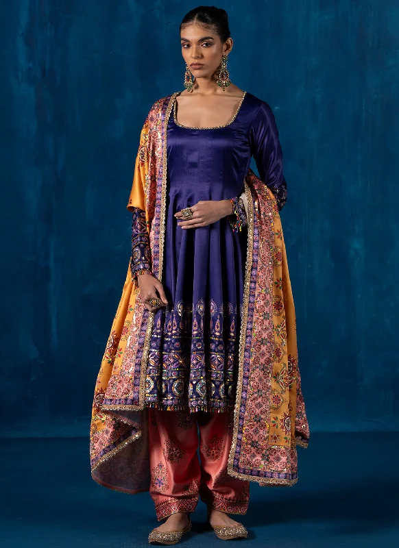 Purple Multicolor Embroidered Peplum Style Punjabi Suit