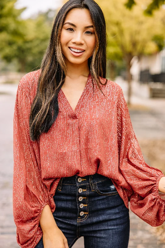 Can't Look Away Marsala Red Metallic Blouse