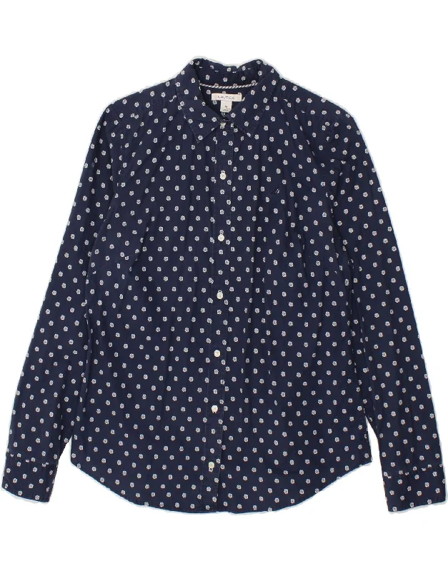 NAUTICA Womens Shirt UK 14 Medium Navy Blue Floral Cotton