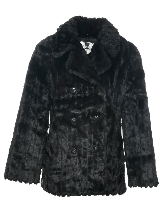 Black Faux Fur Coat - L