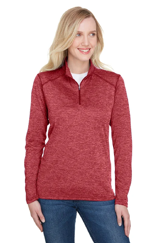 A4 Womens Tonal Space Dye Performance Moisture Wicking 1/4 Zip Sweatshirt - Red