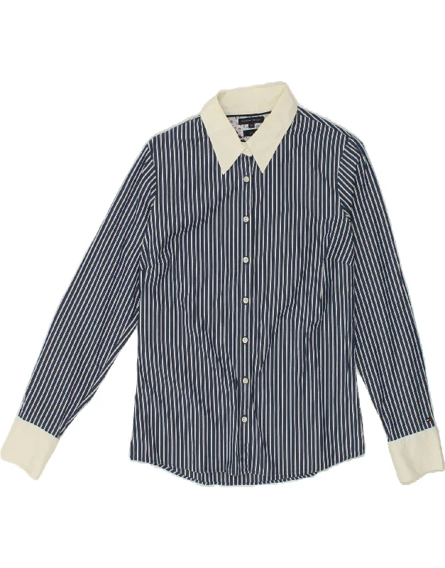 TOMMY HILFIGER Womens Shirt UK 10 Small  Navy Blue Striped Cotton