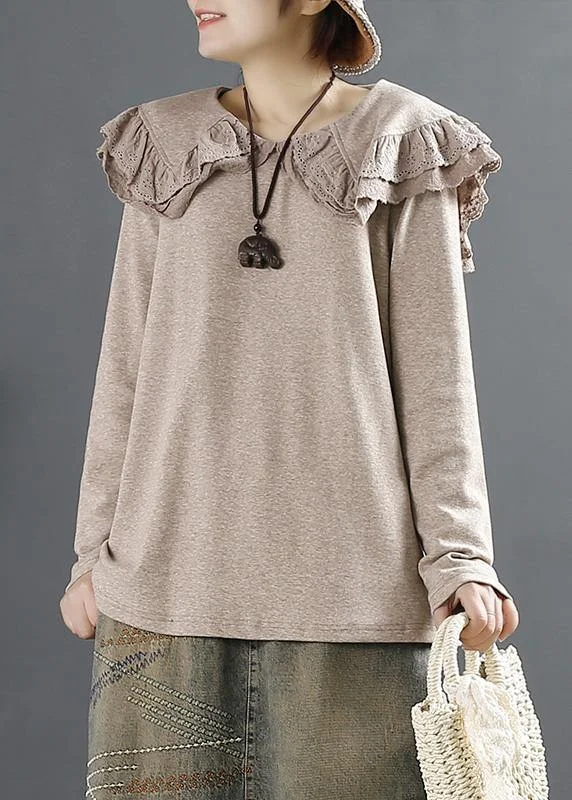 French Peter Pan Collar Blouses For Women Design Chocolate Shirts