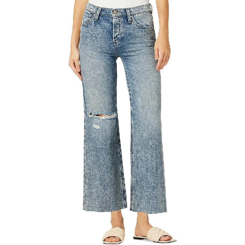 Hudson Womens High Rise Destroyed Wide Leg Jeans