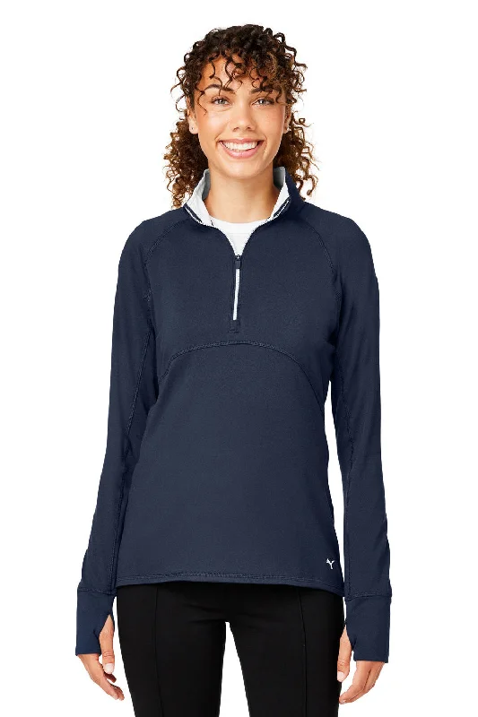 Puma Womens Gamer Moisture Wicking 1/4 Zip Sweatshirt w/ Pockets - Navy Blue - Closeout