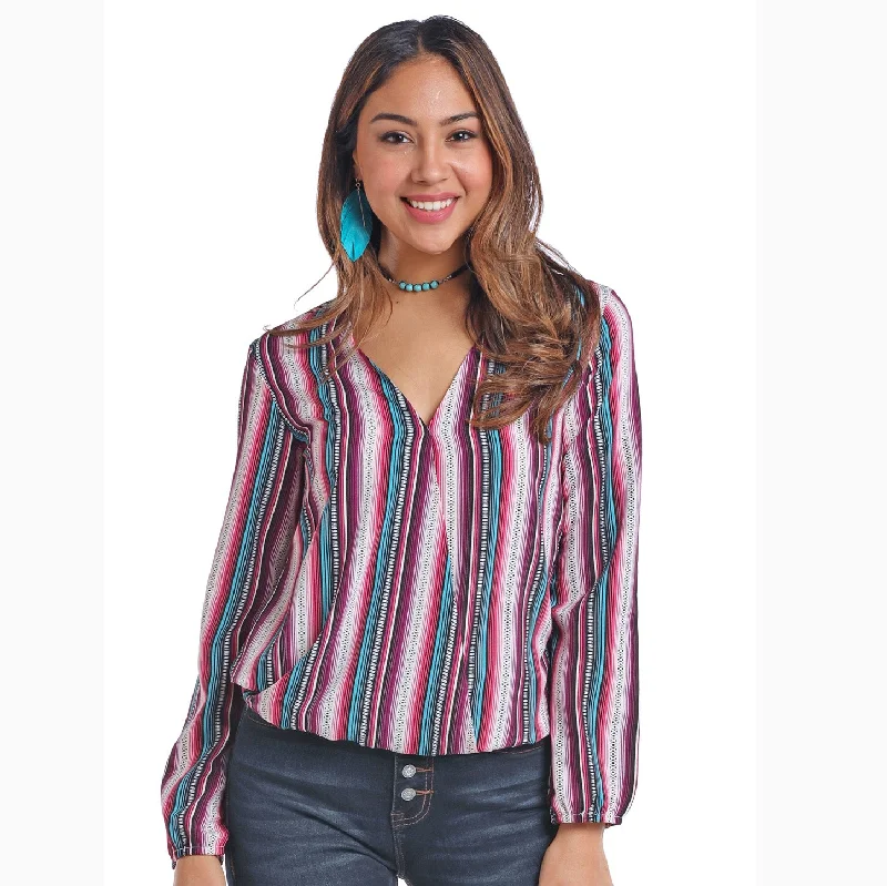 Panhandle Jr. Fit Jewel Tones & Stripe Crepe Surplice Top