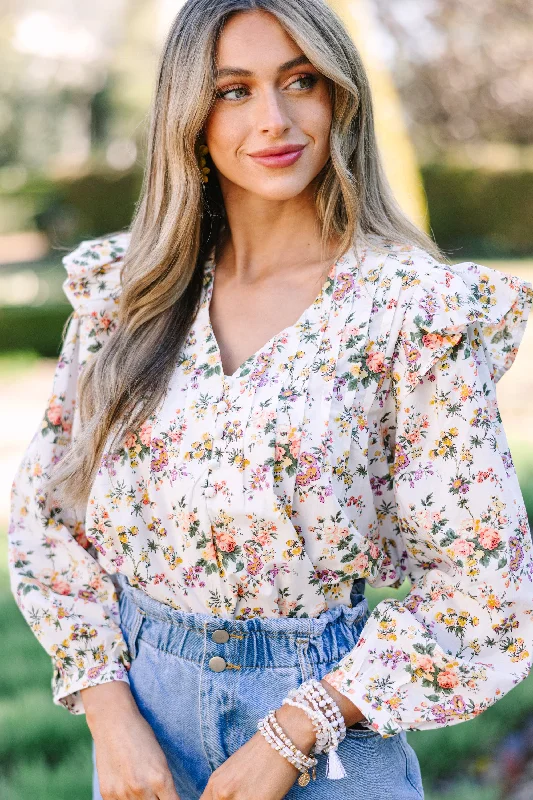 Call You Over Ivory White Ditsy Floral Blouse