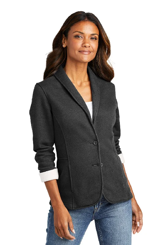 Port Authority Womens Button Down Fleece Blazer - Heather Dark Charcoal Grey - Closeout