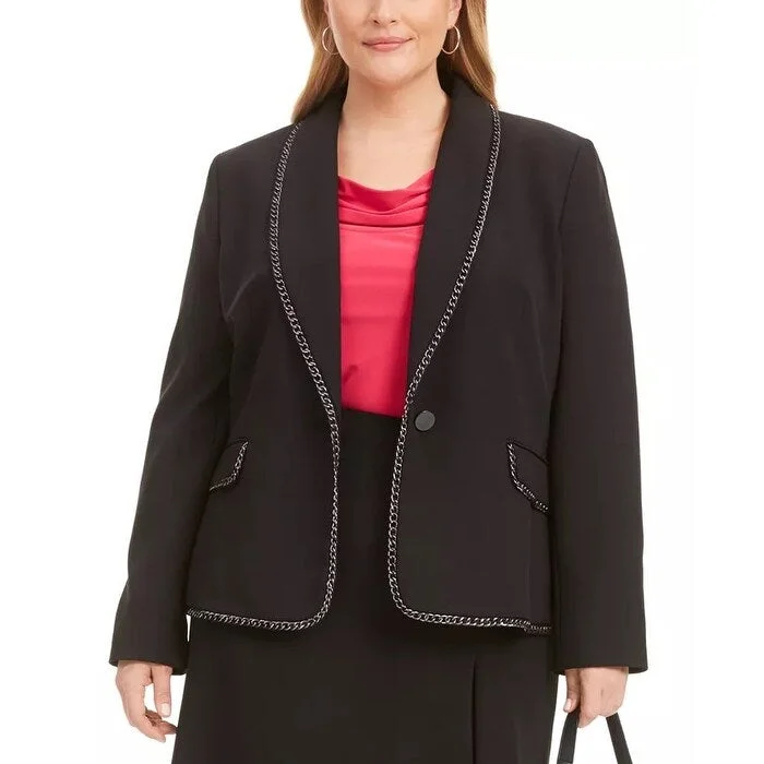 Kasper Women's Plus Size Chain-Trim Shawl-Collar Single-Button Blazer Black Size 18W