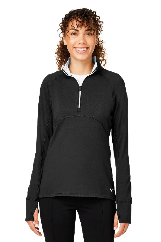 Puma Womens Gamer Moisture Wicking 1/4 Zip Sweatshirt w/ Pockets - Black - Closeout