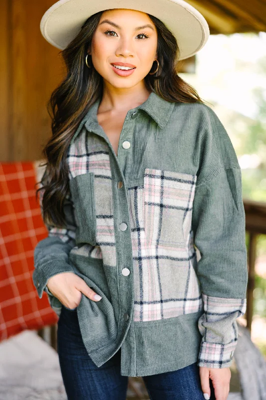 Count On You Olive Green Plaid Shacket