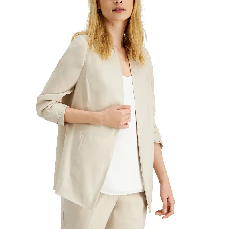 Alfani Women's Ruched-Sleeve Open-Front Blazer Beige Size Extra Small - X-Small