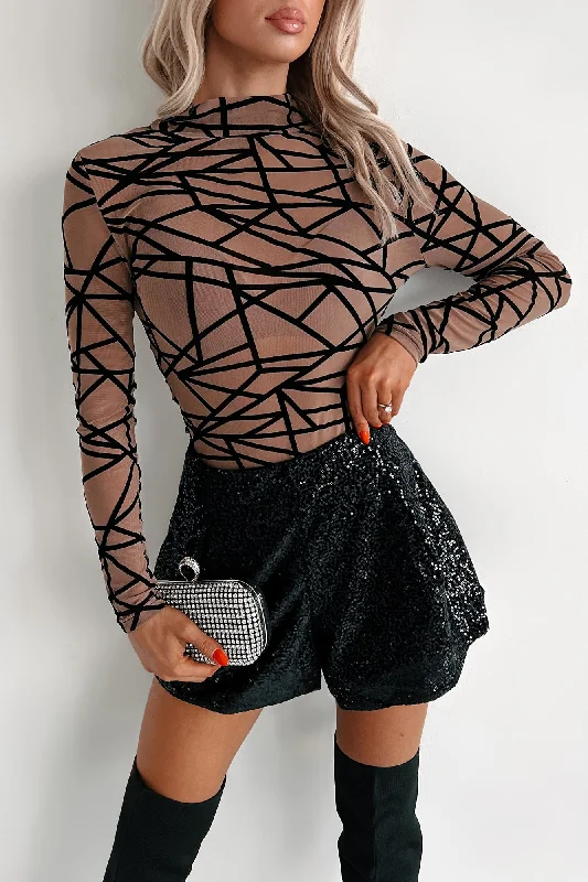 Miss Sassy Geometric Mesh Bodysuit (Coffee)