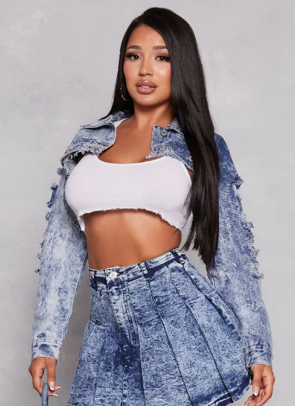 Distressed Frayed Hem Bolero Denim Jacket