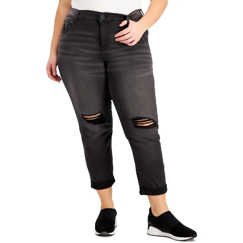 Celebrity Pink Womens Plus Mid Rise Destroyed Cropped Jeans