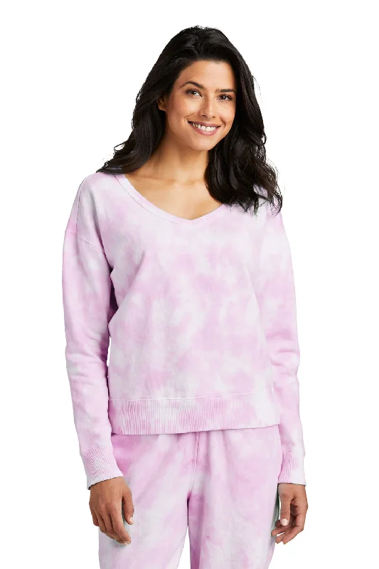 Port & Company Womens Beach Wash Tie Dye V-Neck Sweatshirt - Cerise Pink