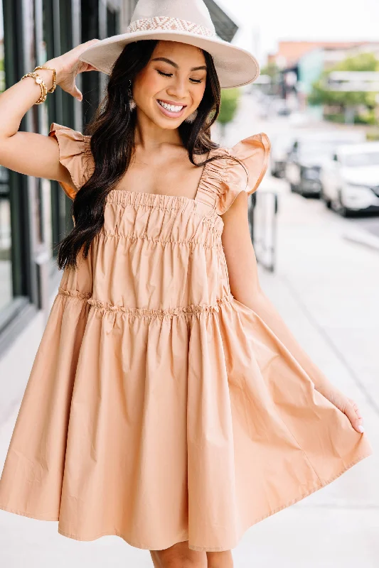 Over The Top Beige Brown Cotton Babydoll Dress