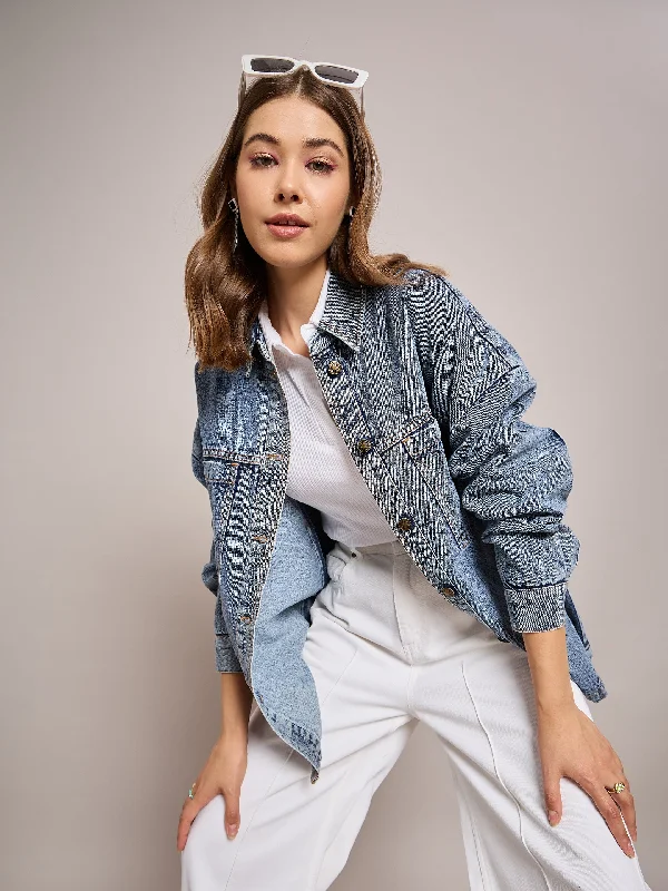 Women Blue Denim Oversized Jacket