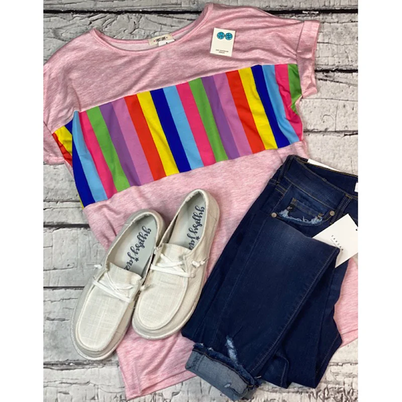 Pink Rainbow Stripe Tee