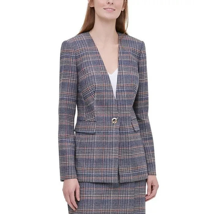 Calvin Klein Women's Petite Plaid Tweed Blazer Brown Size 12