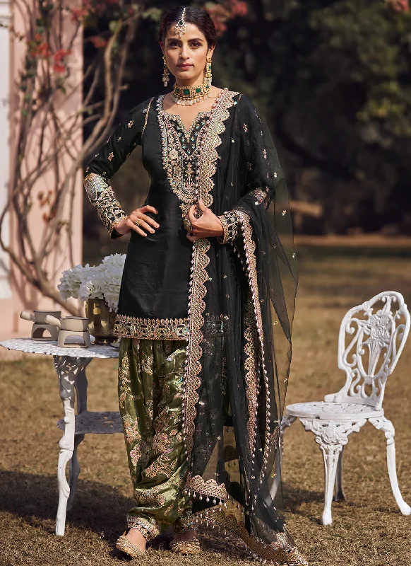 Black Multicolor Embroidered Patiala Suit