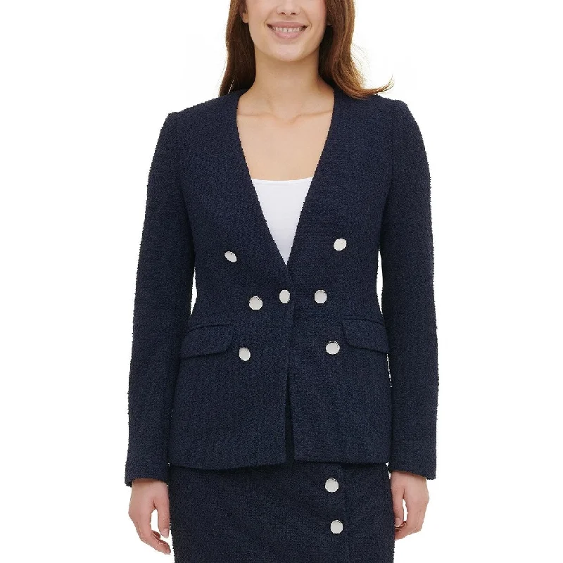 Calvin Klein Women's Double-Breasted Textured Blazer Blue Size 16