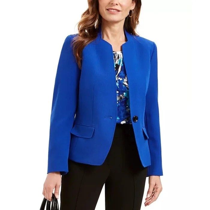 Kasper Women's Stand-Collar One-Button Blazer Dark Blue Size 8