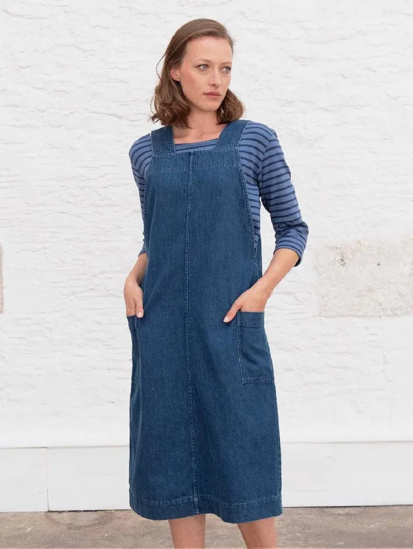 Caro Cotton Pinafore Dress | Denim