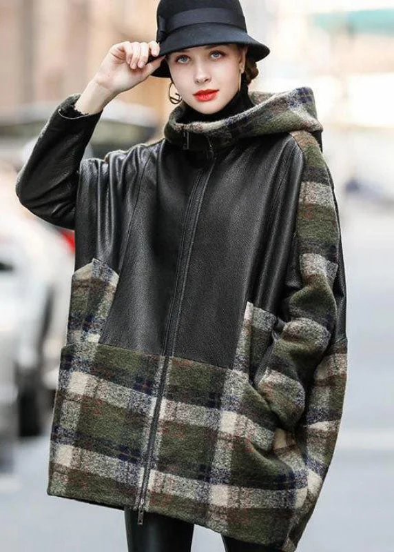 Modern Black Hooded Patchwork Sheepskin Wool Coats Winter