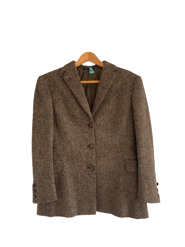 Koji Tatsuno 100% Wool Country Tweed Jacket Brown UK SIZE 10/12