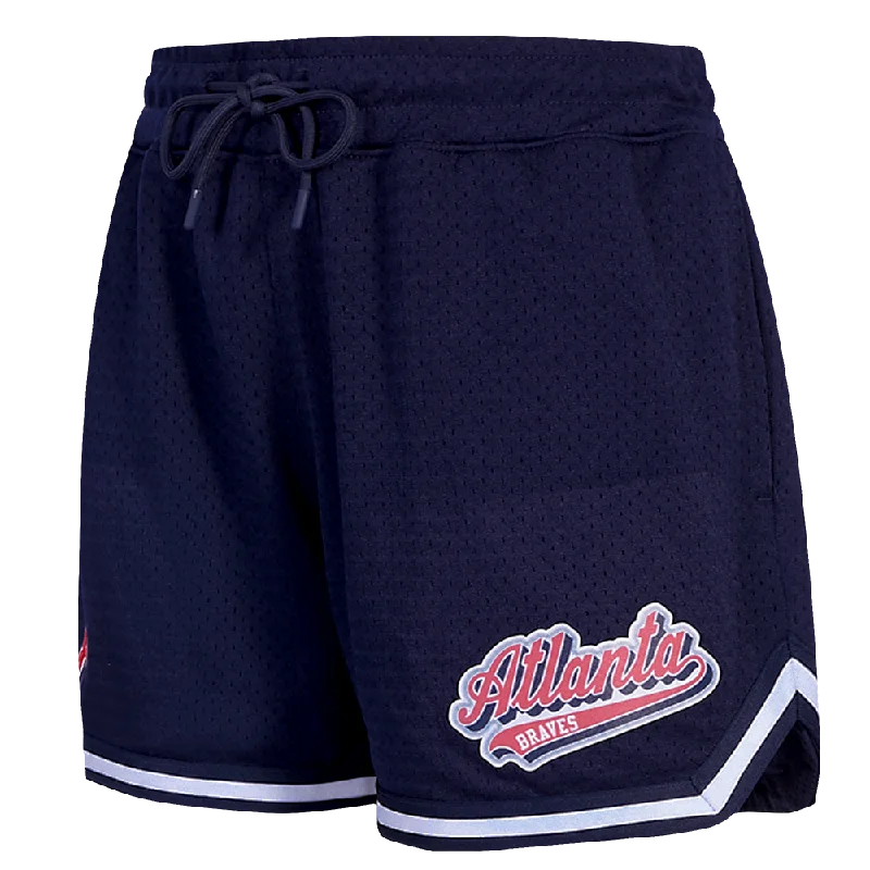 MLB ATLANTA BRAVES SCRIPT TAIL WOMEN'S MESH TAPE SHORT (MIDNIGHT NAVY)