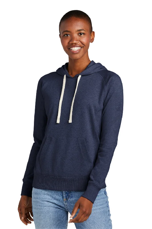 District Womens Re-Fleece Hooded Sweatshirt Hoodie w/ Pouch Pocket - Heather Navy Blue