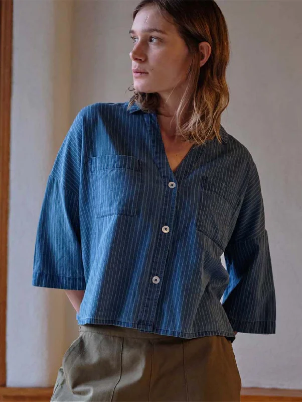 Ava Cotton Oversized Blouse | Denim Stripe