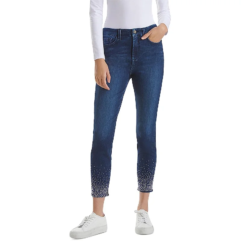 Jen7 Womens High Rise Embellsihed Skinny Jeans