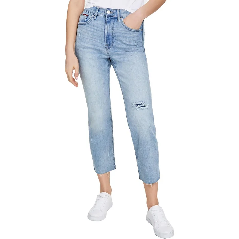 Tommy Jeans Womens Destroyed Denim Straight Leg Jeans