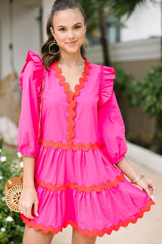 On Your Way Fuchsia Pink Rickrack Dress